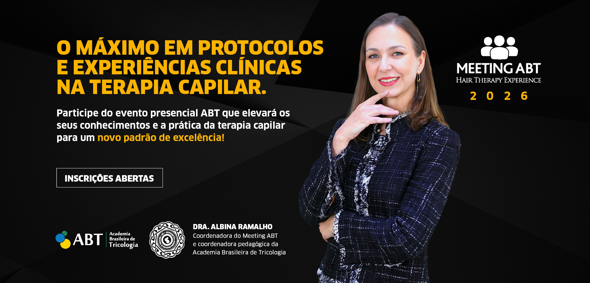 Banner do Meeting ABT – Hair Therapy Experience. Evento presencial de Terapia Capilar. Inscrições abertas.
